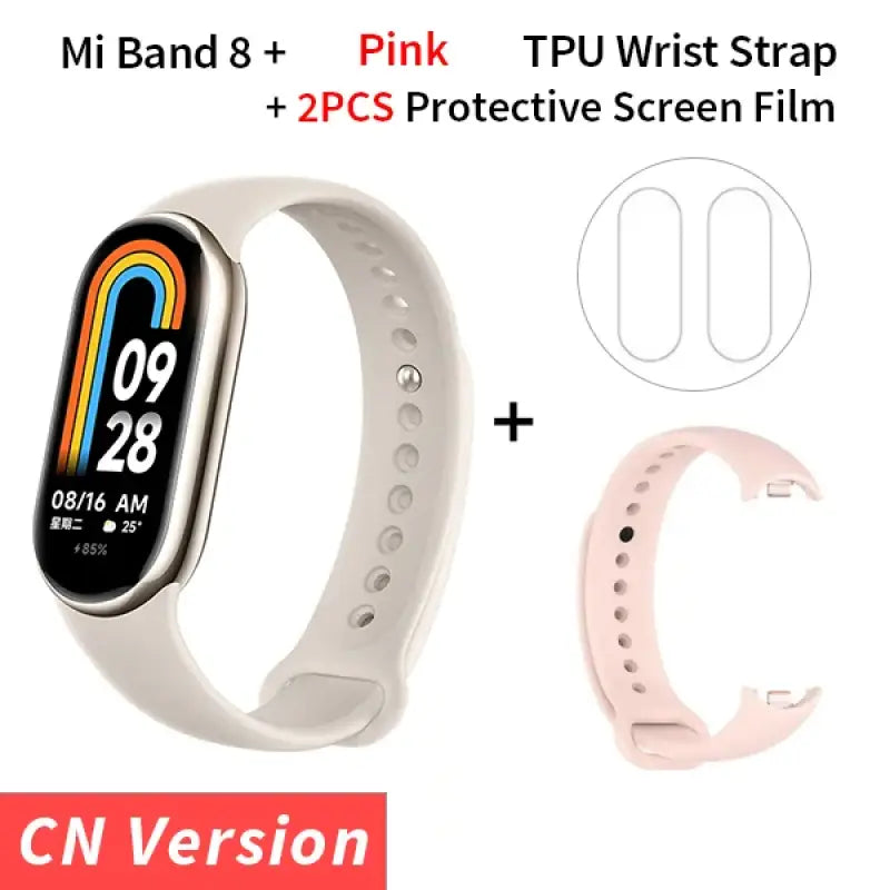 a white smart watch with a pink band and a white wrist strap