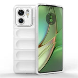 White smartphone with a distinctive camera module and a protective, ribbed case.