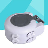 a white speaker with a blue background