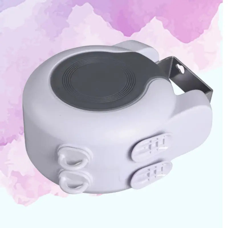 a white speaker with a pink background
