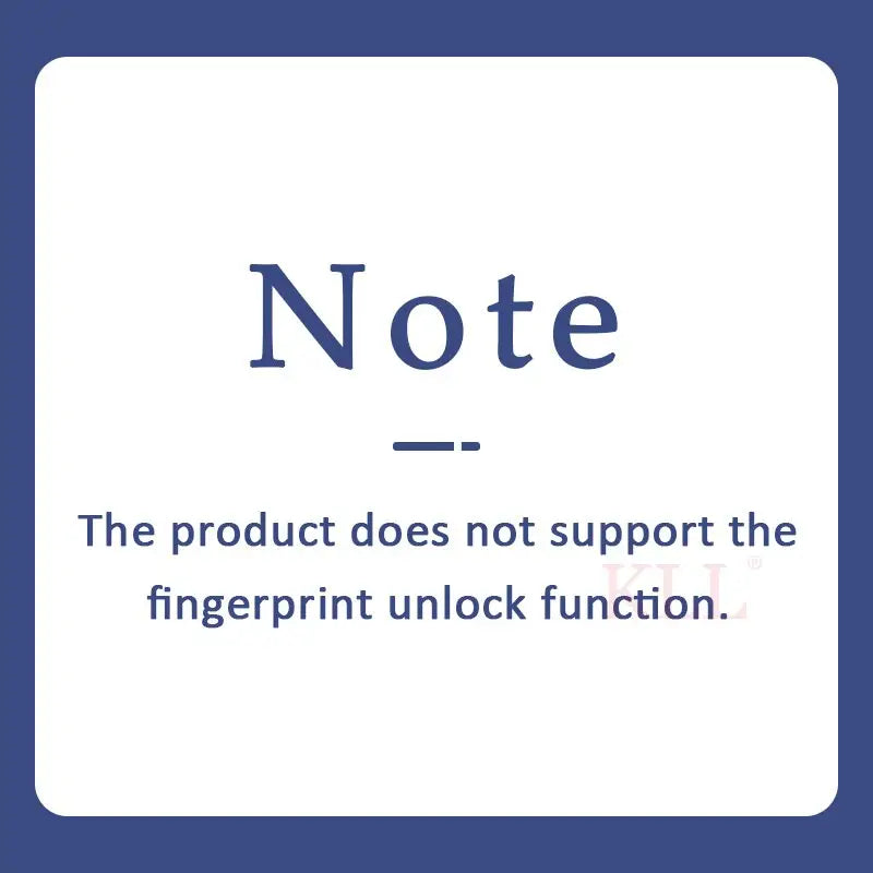 a white square with a blue background and a quote that says note the product does not support the fingerprint