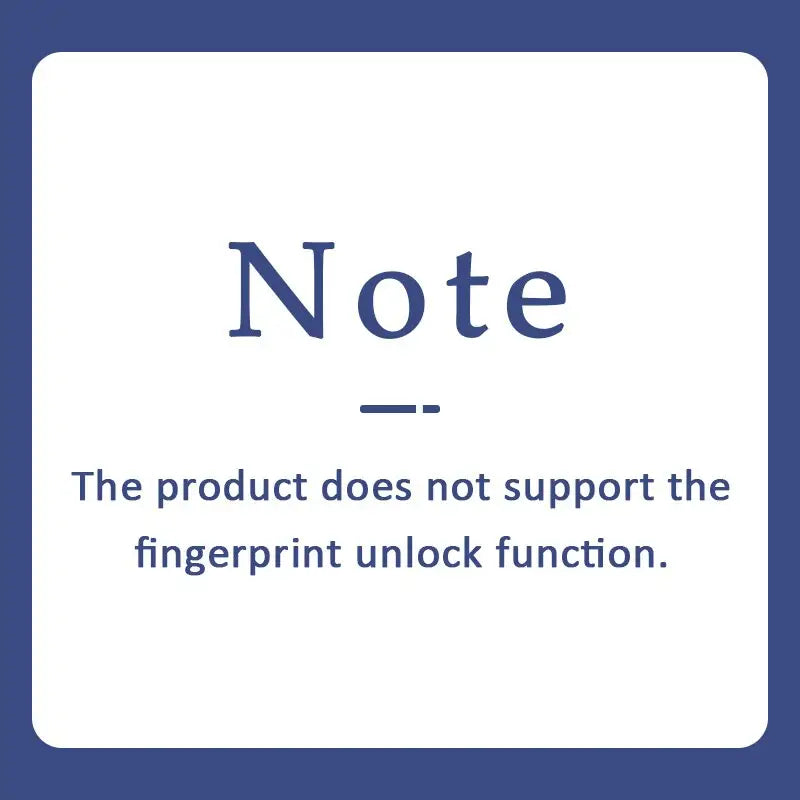 a white square with a blue background and a quote that says note the product does not support the fingerprint