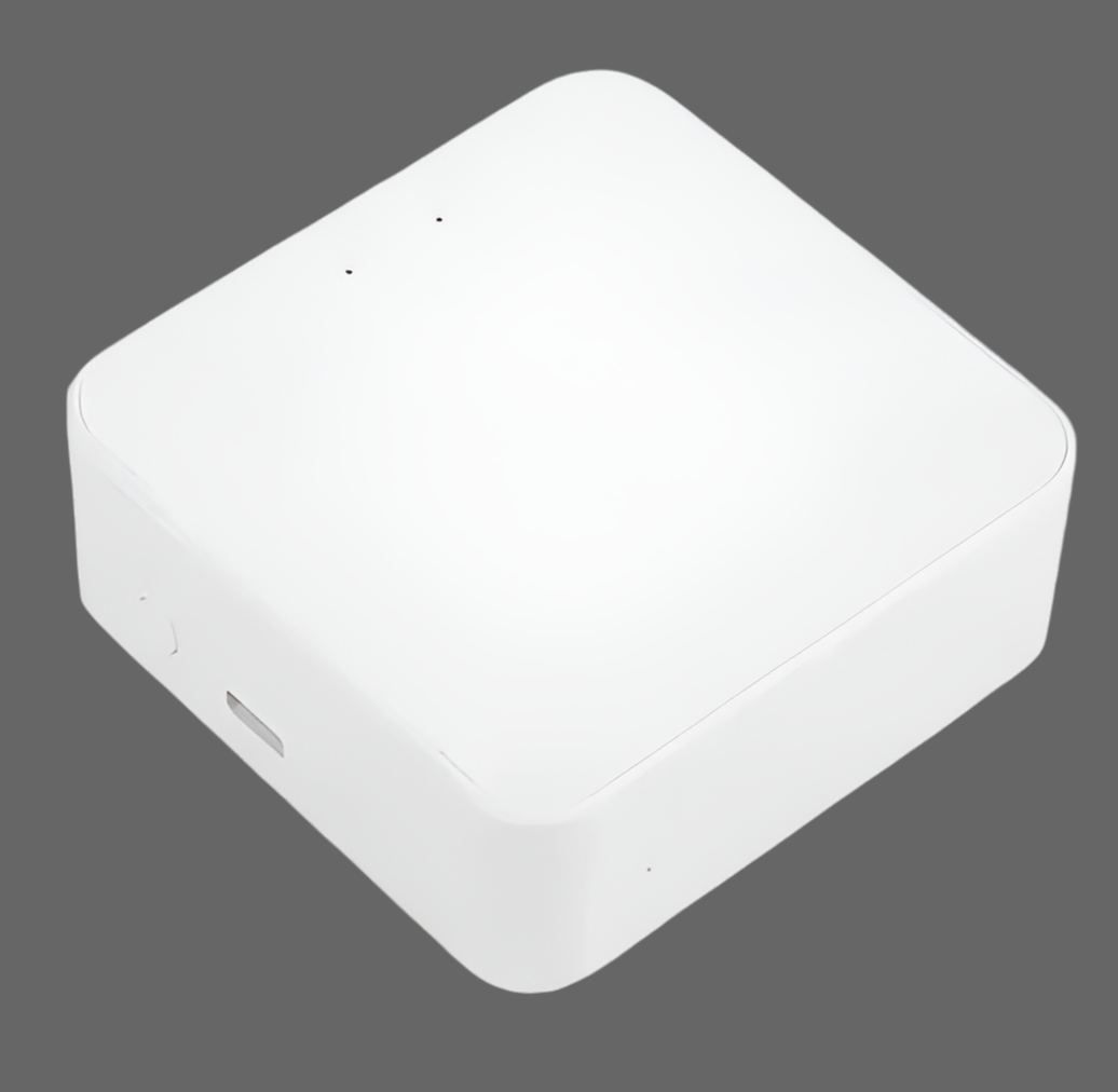 White, square-shaped electronic device with rounded corners and a smooth surface.