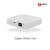 White, square Zigbee wired hub.