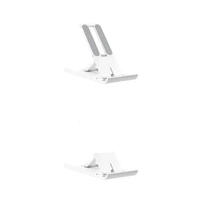 the white stand is attached to the back of the stand