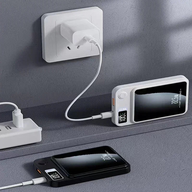 a white charging station with a phone and a charger