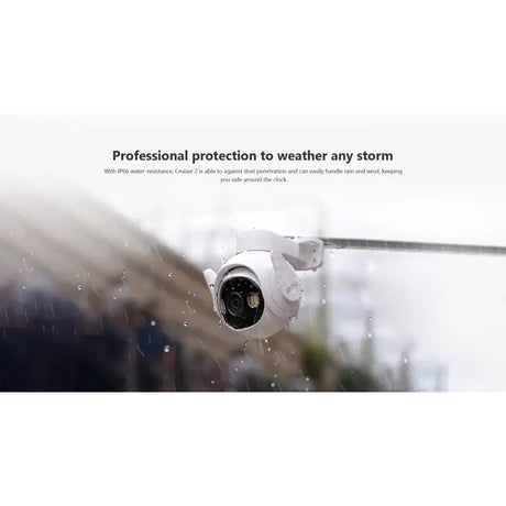 A white surveillance camera with the words professional weather storm