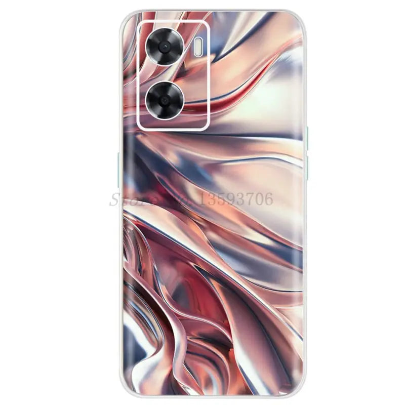 the back of the phone case with a colorful swirl design