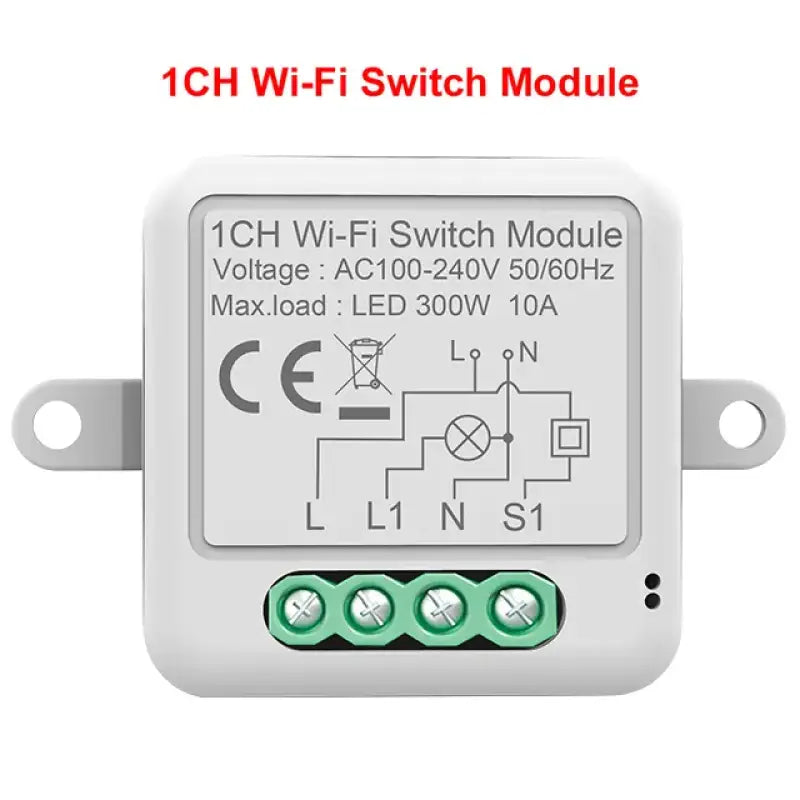 a white switch module with green buttons and a white background