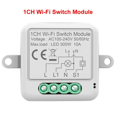 A white switch module with green buttons and a white background