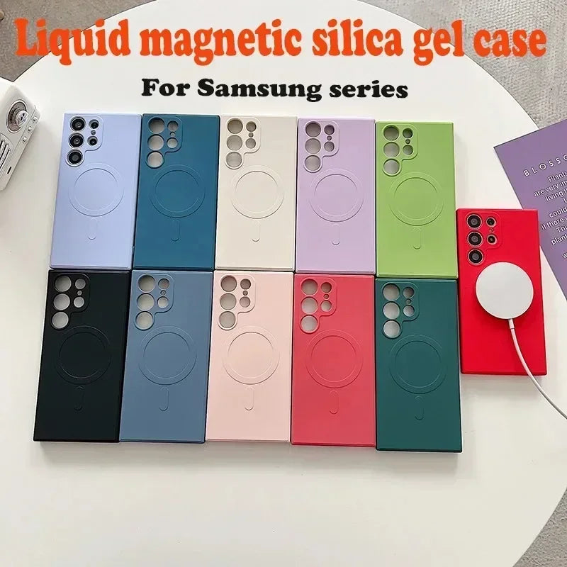 Original MagSafe Silicone Case for Samsung S23 FE S22 S24 Ultra Plus Magnetic Wireless Charge Cover