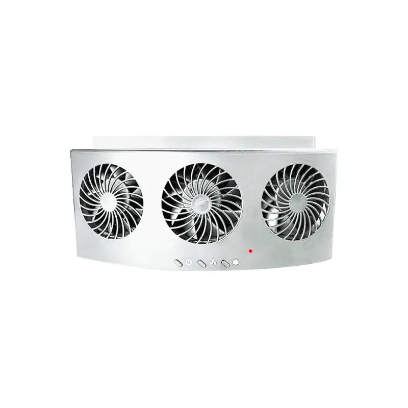 a white fan with three fans on it