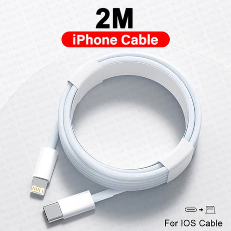 White USB-C to Lightning cable coiled in a circular shape.