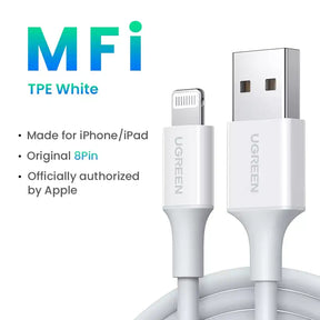 The white usb cable is connected to an iphone