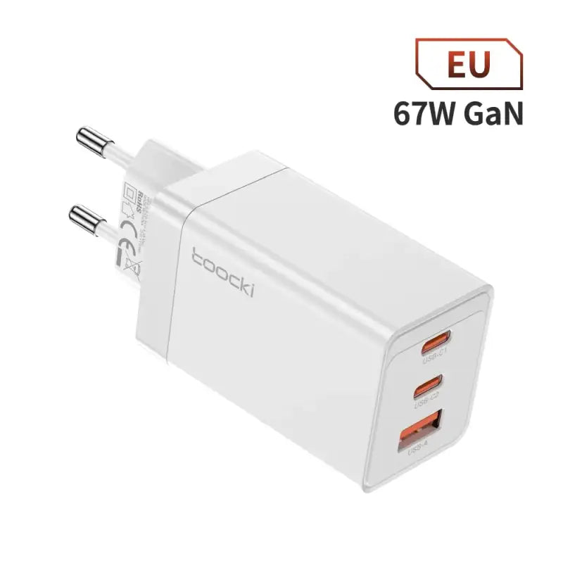 a white wall charger with a usb port and a eu 6w gain