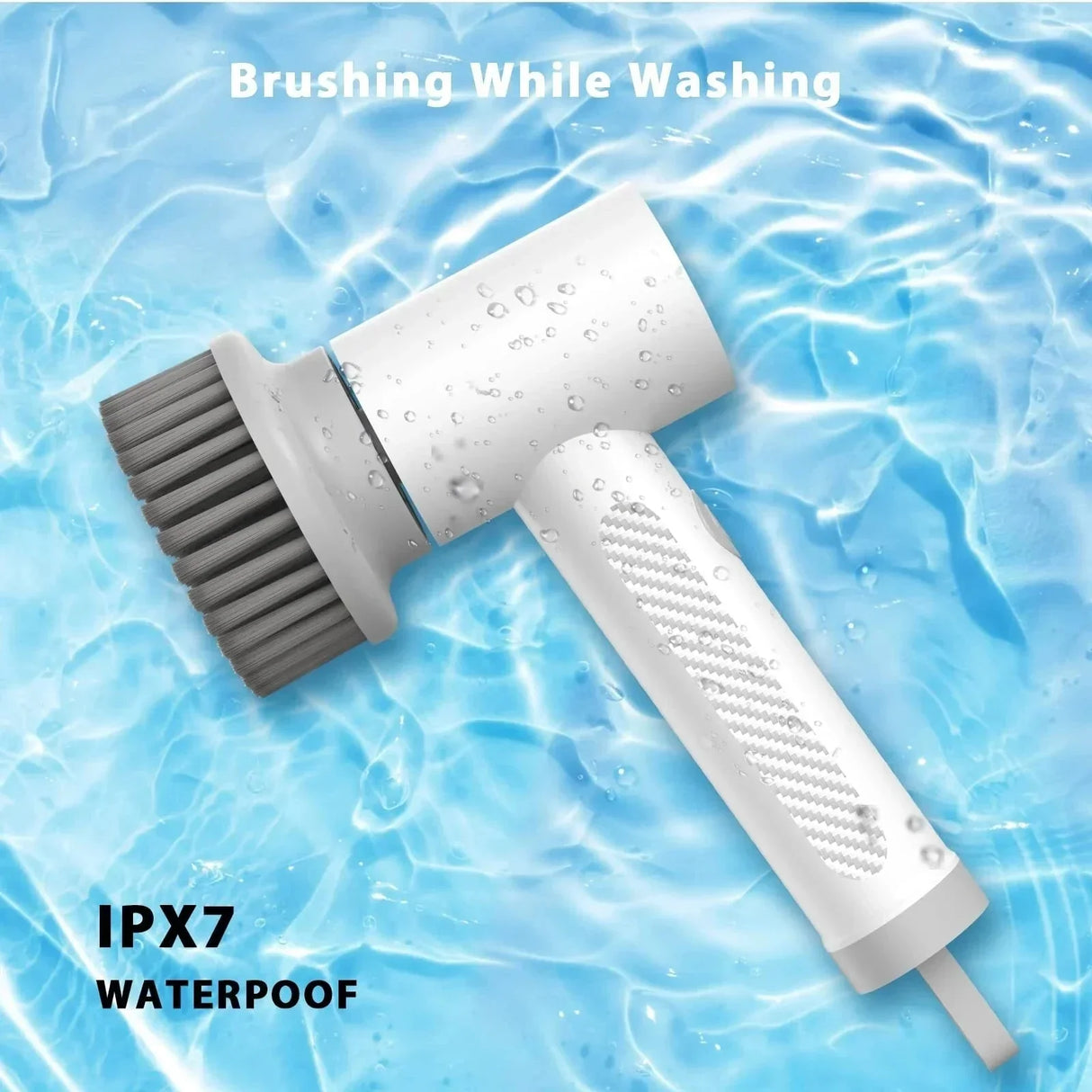 a white waterproof brush with a blue pool background
