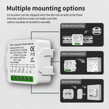 White Wi-Fi switch module with multiple mounting options.