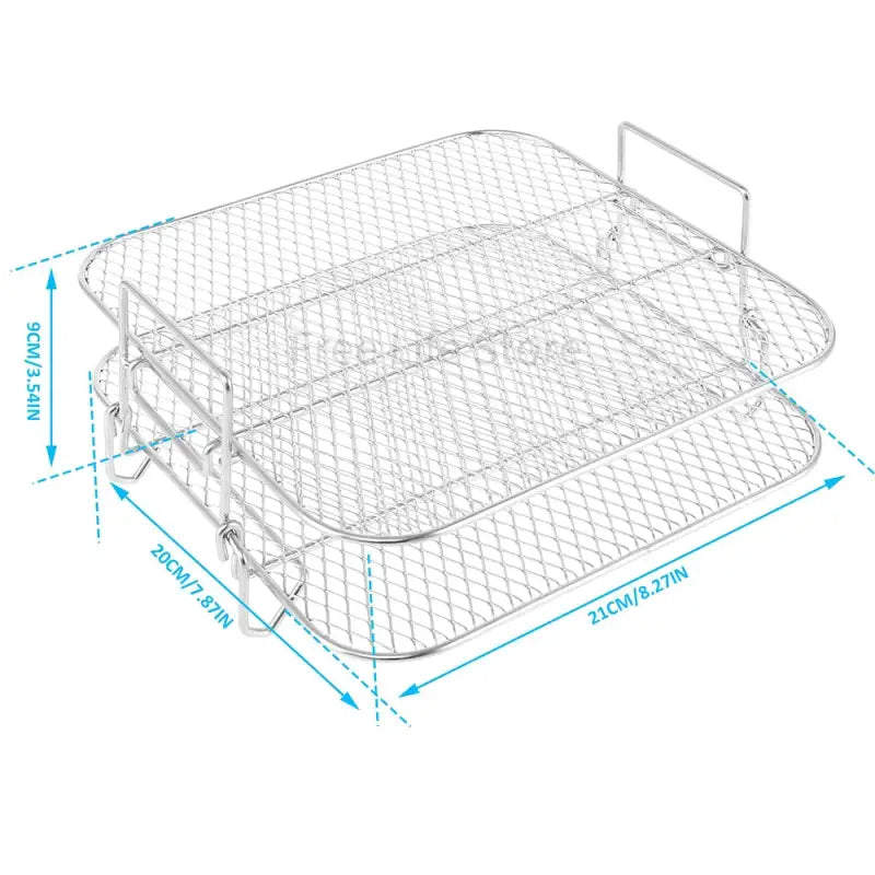 a white wire basket with measurements