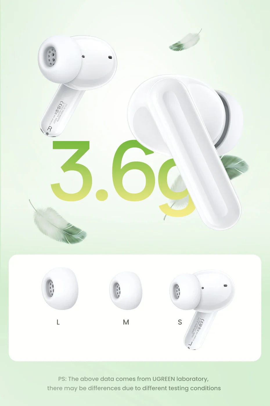 White wireless earbud with a stem design.