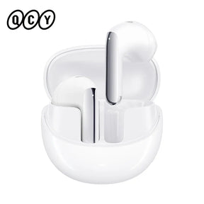 White wireless earbuds in charging case.