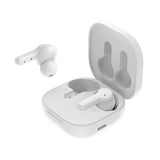 White wireless earbuds and charging case.