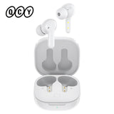 White wireless earbuds and charging case.