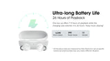 White wireless earbuds and charging case.