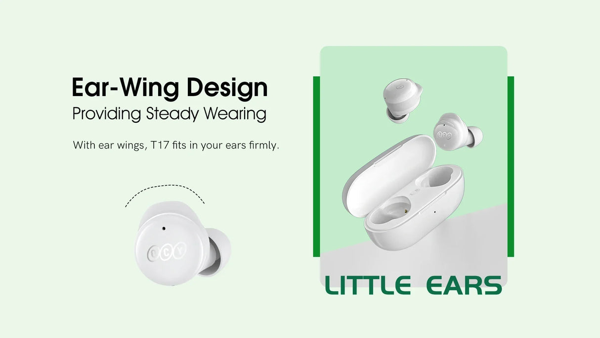 White wireless earbuds with charging case.