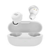 White wireless earbuds with charging case.