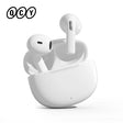 White wireless earbuds in charging case.