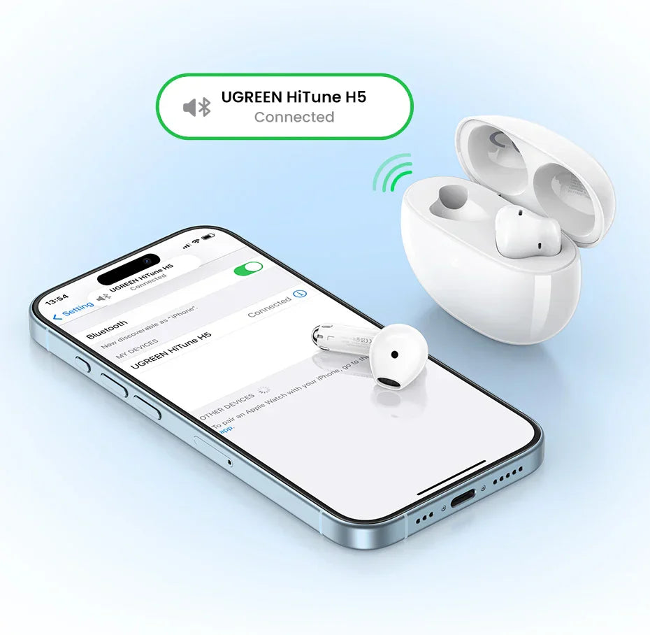 White wireless earbuds and charging case.