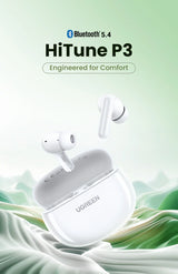 White wireless earbuds with a charging case.