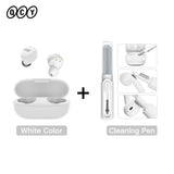 White wireless earbuds and cleaning pen.