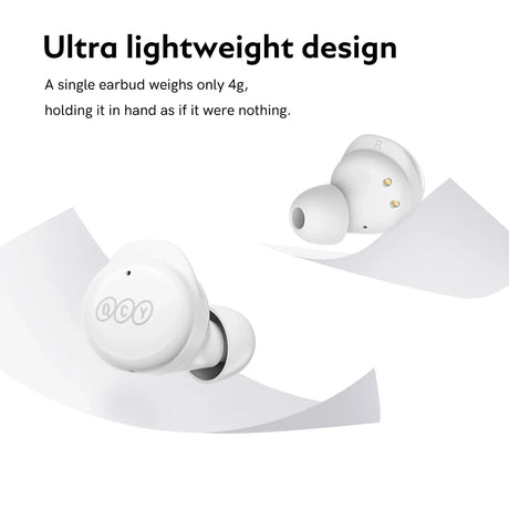 White wireless earbuds.