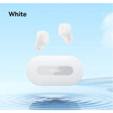 the white wireless earphones are in the water