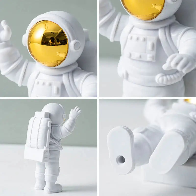 a col of a white astronaut with a gold helmet