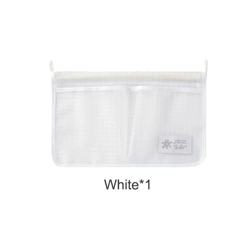 a white zipper bag with a zipper on the side