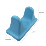 a blue plastic chair with measurements