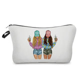 two girls with drinks cosmetic bag