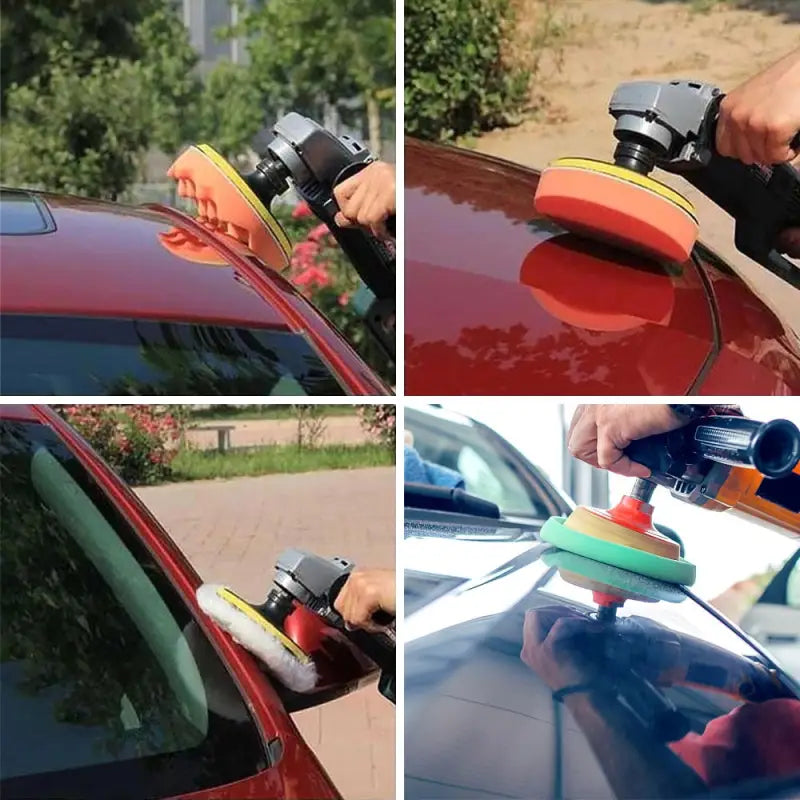 a person is cleaning a car with a sponge