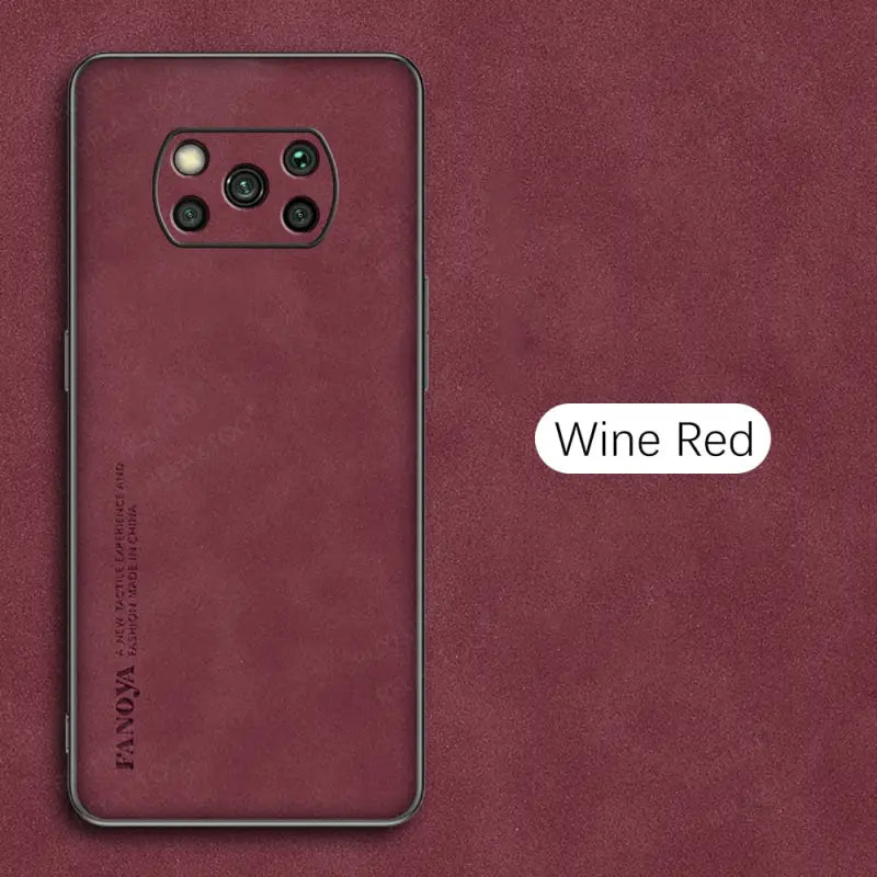 the back of a red phone with the text wine red