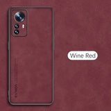 the back of a red samsung s20 with a wine red leather case