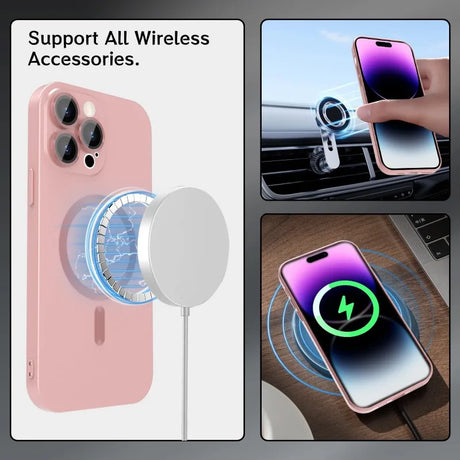 Wireless charging accessory for smartphones compatible with MagSafe technology.