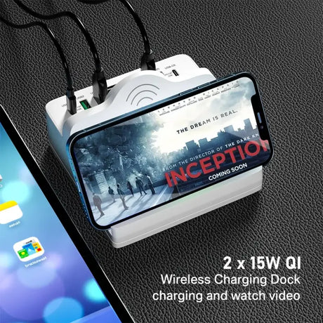 The wireless car charger is attached to a smartphone