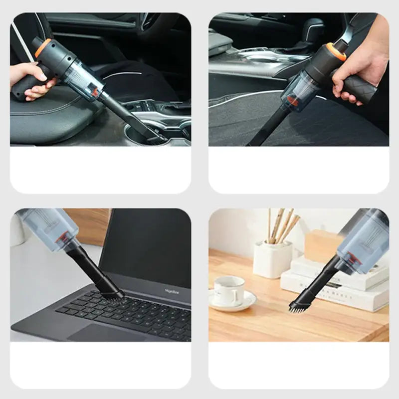 a person using a vacuum to clean a laptop