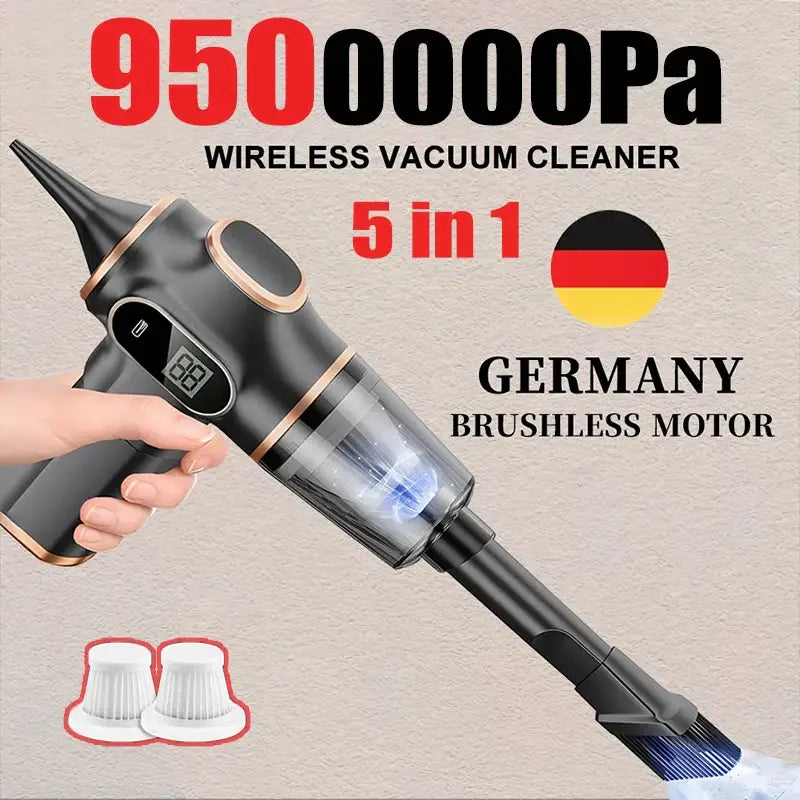 the german flag is shown on the side of the image of a hand held vacuum cleaner