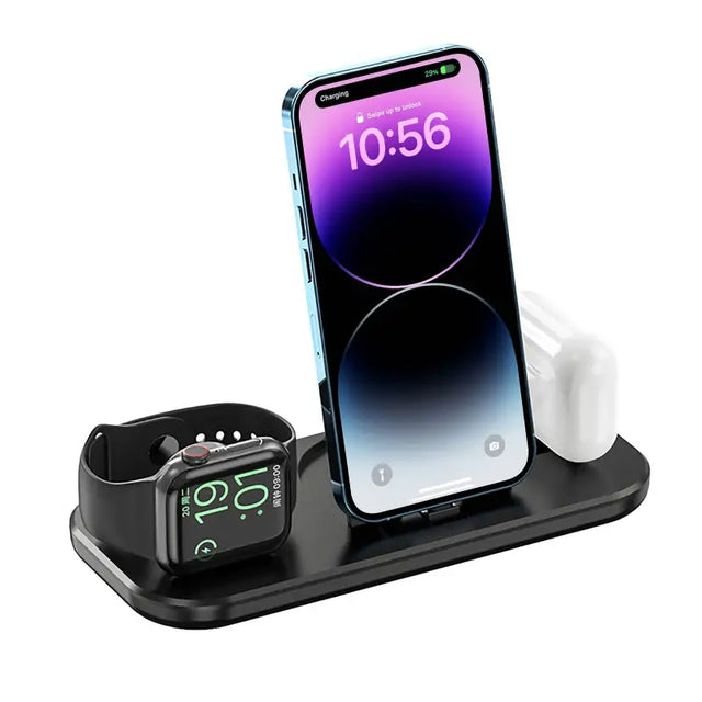 the wireless charging station with an apple watch and apple watch