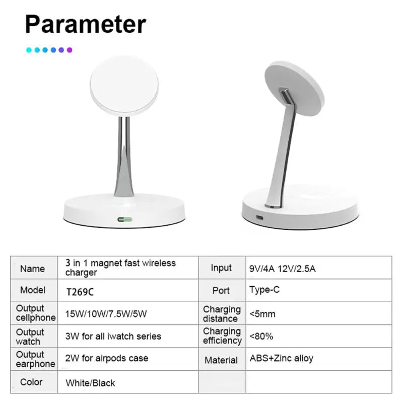 the wireless table lamp with a white base and a black base