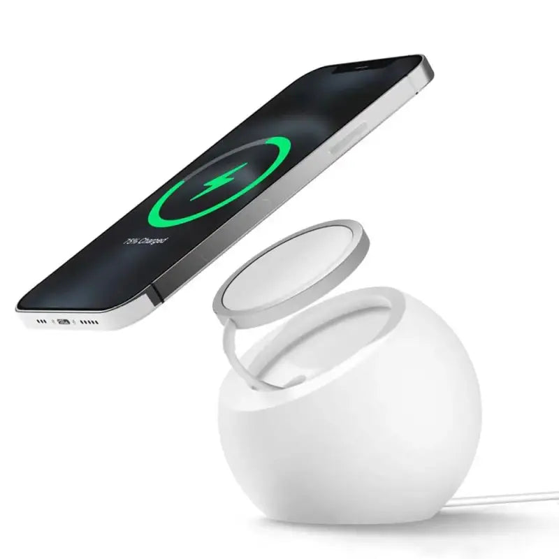 the wireless charging device is shown with a phone in the background