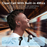 Wireless earbuds with built-in microphones.